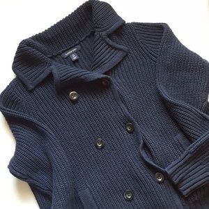 Lands End || Navy Double Breasted Knit Sweater